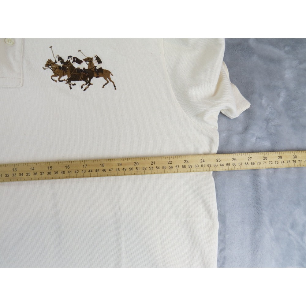 Polo‎ Ralph Lauren XL Big 3 Horsemen Embroidered Polo Shirt Cream Cotton Vintage - Picture 6 of 9